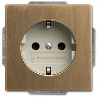 Розетка с заземлением без рамки ABB Династия 1-м. шторки античная латунь/белая роспись картинка